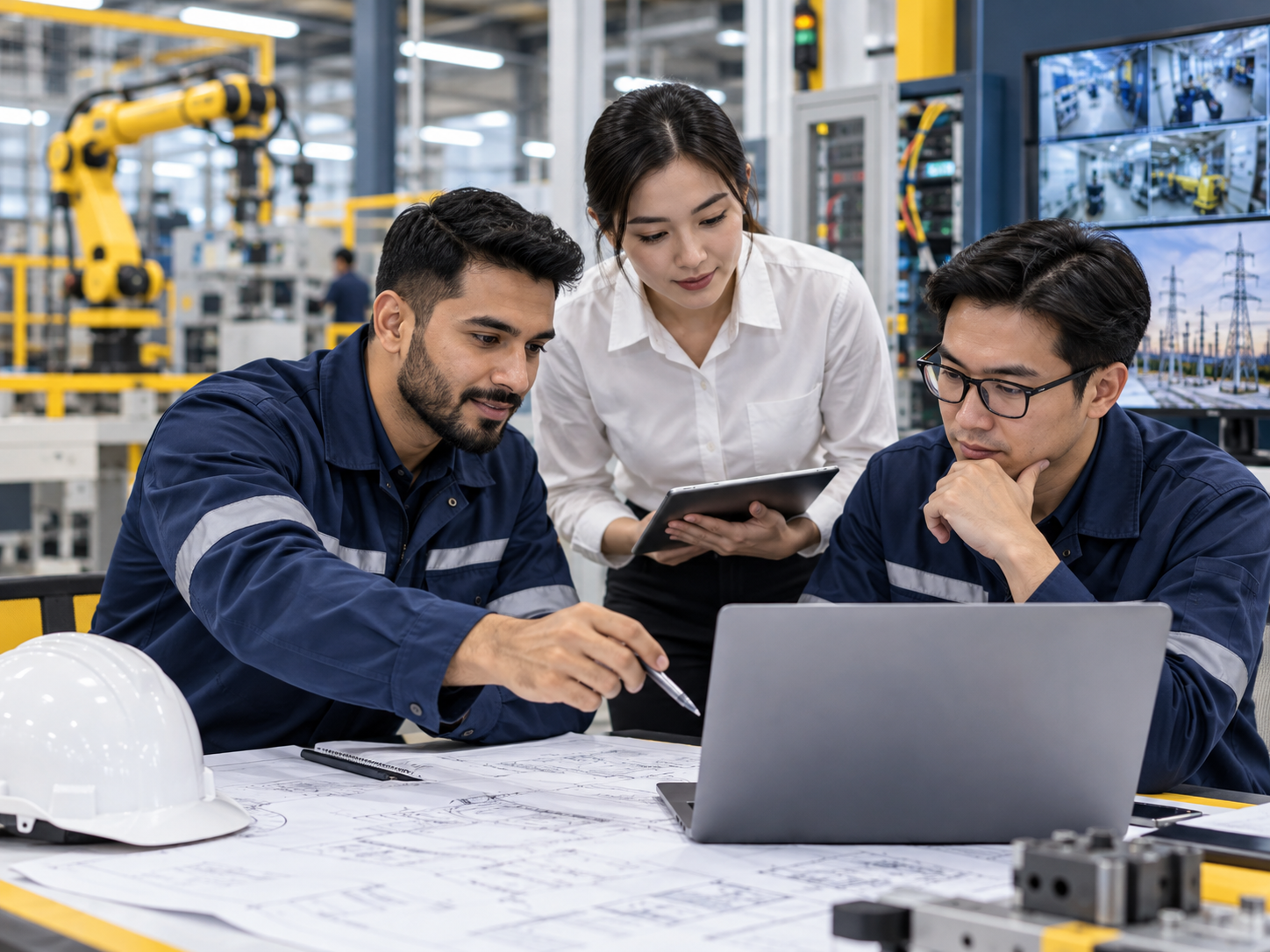 Engineering team collaborating on an industrial project